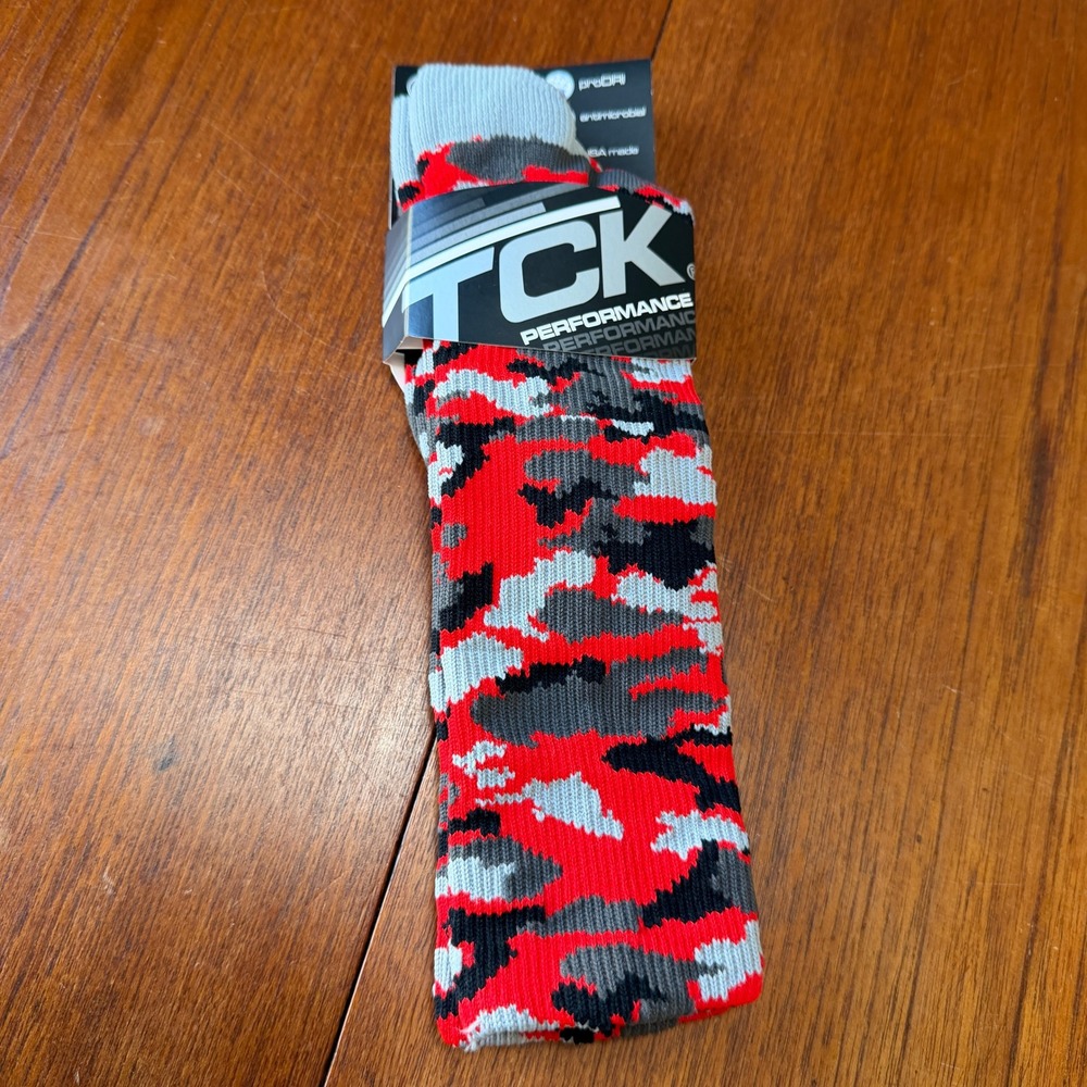 TCK Performance Digital Camo Socks Scarlet Red Black Grey Small Athletic Wicking